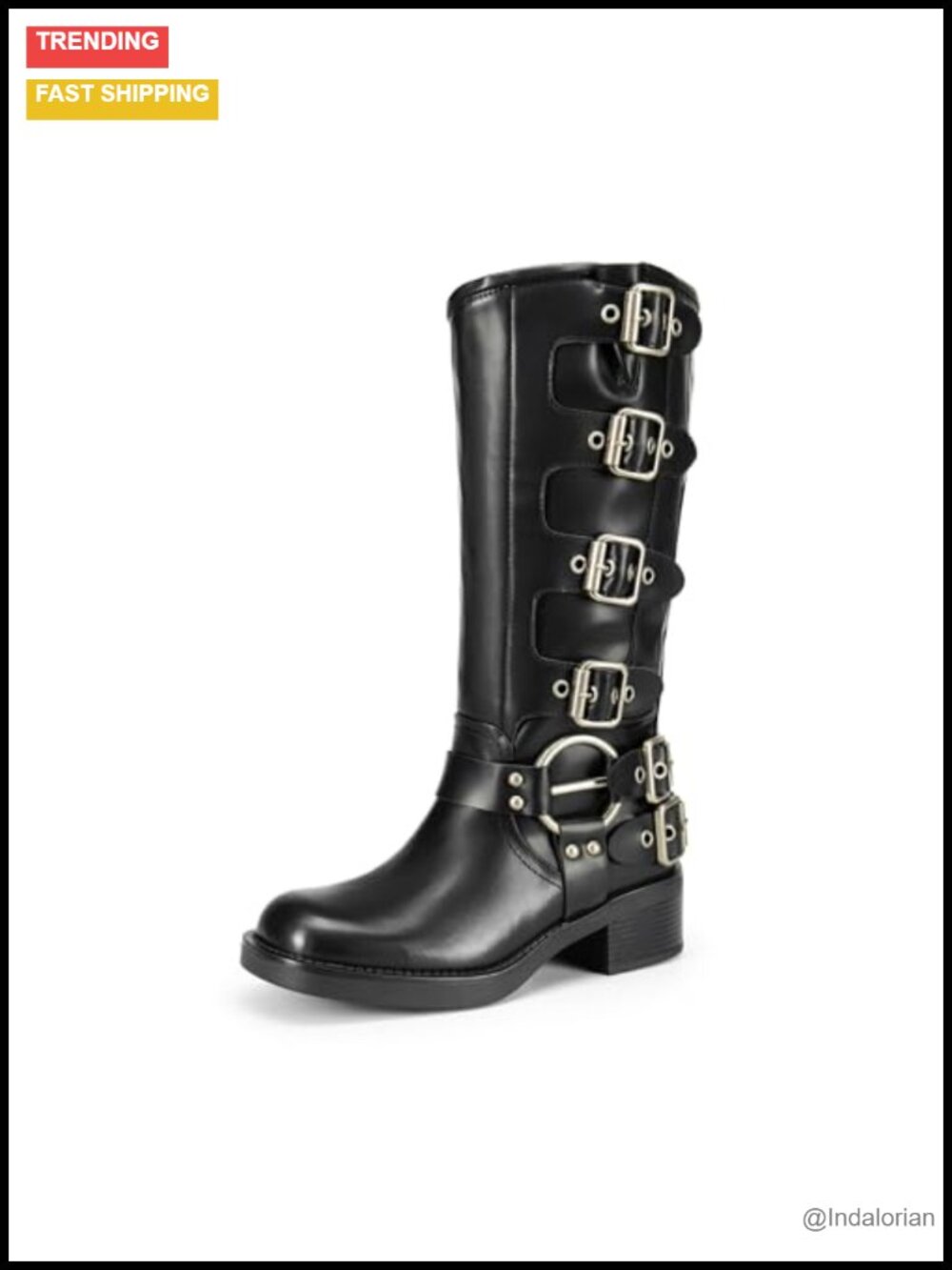 Dream Pairs Women's Knee High Moto Boots Faux Leather Square Toe Block Heel